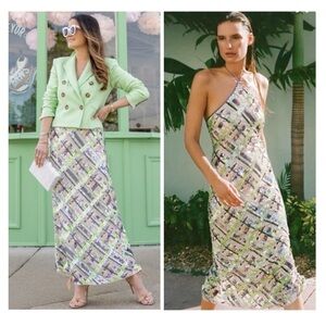 NWT Veronica Beard Cherie Dress Sequin Midi Halter In Violet Multi Size 6
